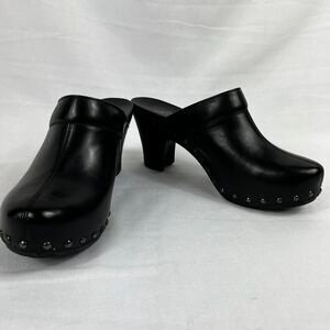 Dansko Cabrio Heeled Clogs Black Leather Studded Mule Size 10